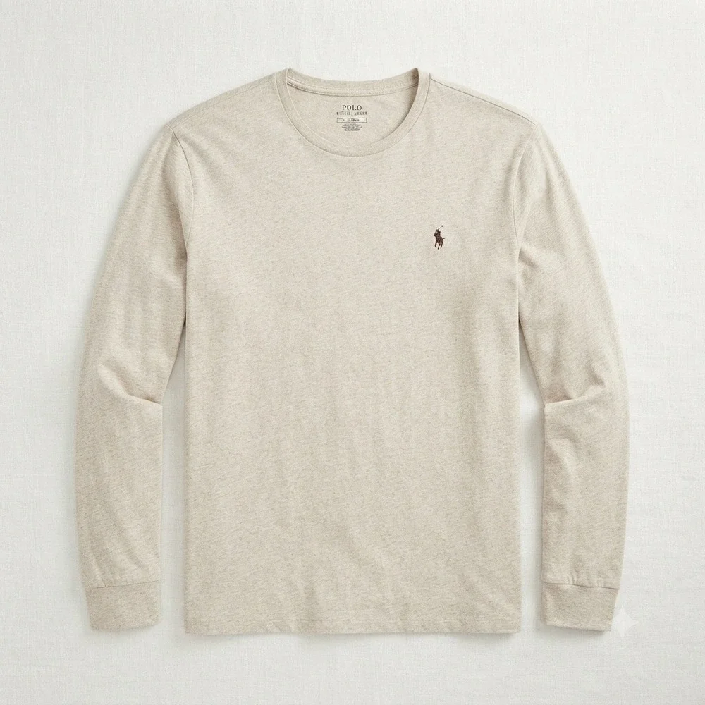 Polo Ralph Lauren Long Sleeve T-Shirt Crewneck Heathered Oatmeal Large